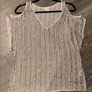 Silver sequin cold shoulder top